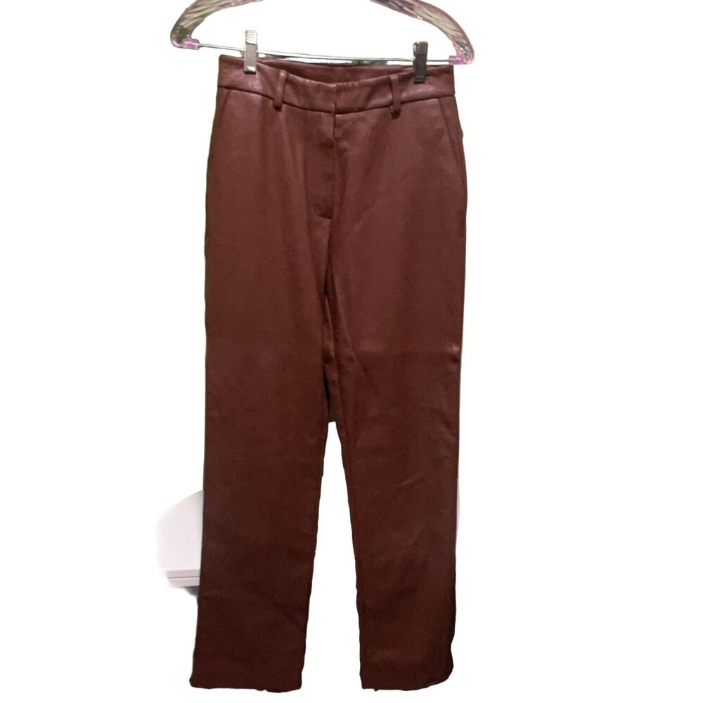 Steve Madden Mercer Pant Women's XS Brown Faux Leather Wide-Leg High Rise Lined